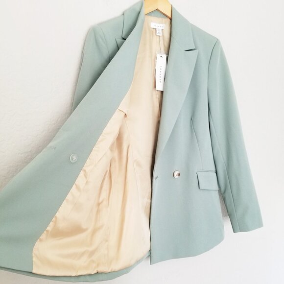 NEW Topshop Kiki Double Breasted Blazer Jacket Size 6 Sage Green Retro Chic $95 - Picture 12 of 16